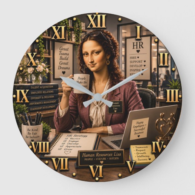 Funny Mona Lisa Human Resources HR Office Decor  Stor Klocka (Framsida)