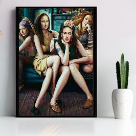 Funny Mona Lisa med hennes flickgrupp Poster