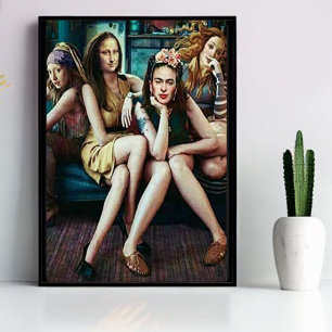 Funny Mona Lisa med hennes flickgrupp Poster