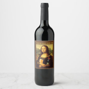 Funny Mona Lisa med Vin Bok Klubb Vinflaska Etikett