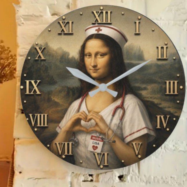 Funny Mona Lisa Nurse RN & Nursing Office Decor  Stor Klocka (Skapare uppladdad)