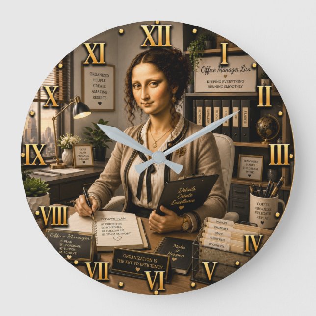 Funny Mona Lisa Office Manager Office Organization Stor Klocka (Framsida)