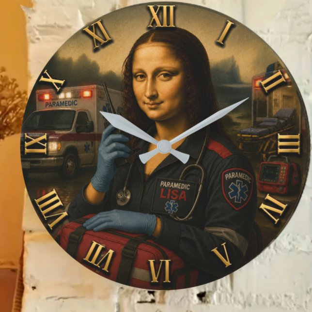 Funny Mona Lisa Paramedic EMS & First Responder  Stor Klocka (Skapare uppladdad)