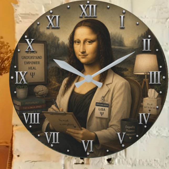 Funny Mona Lisa Psychologist Therapist Office  Stor Klocka (Skapare uppladdad)