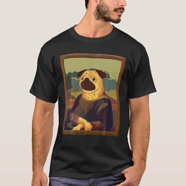 Funny Mona Lisa Pug Art Parody T Shirt (Framsida)
