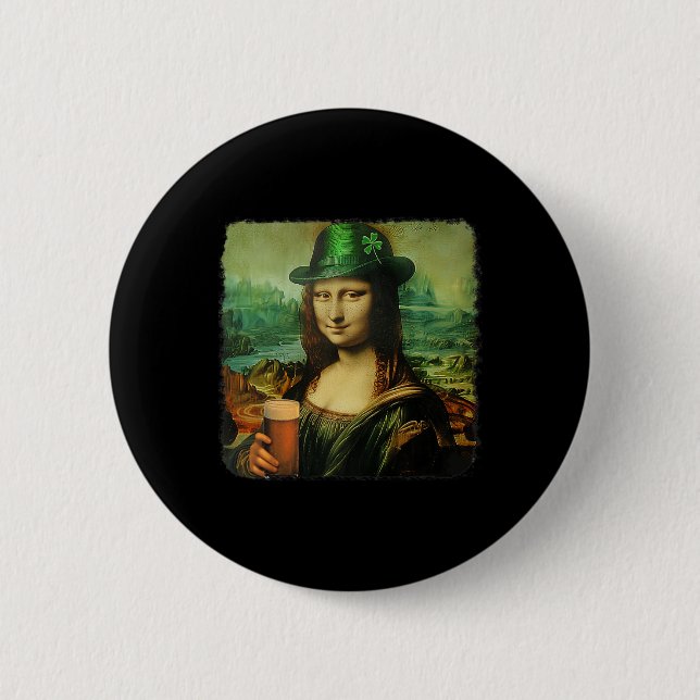 Funny Mona Lisa Saint Patricks Day Shamrock Hat Le Knapp (Framsida)
