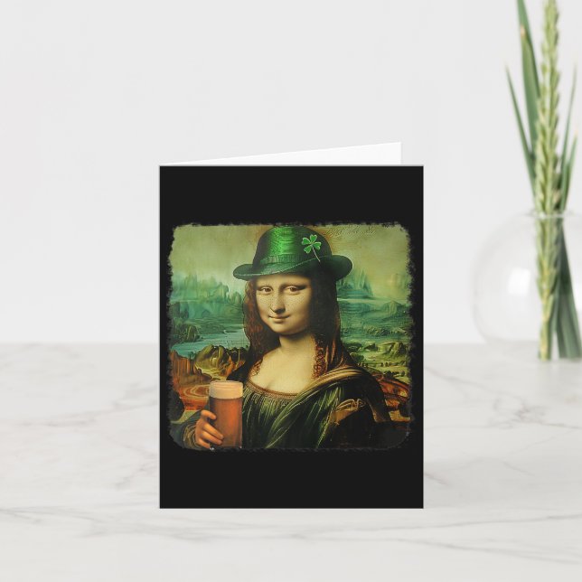 Funny Mona Lisa Saint Patricks Day Shamrock Hat Le Kort (Framsida)
