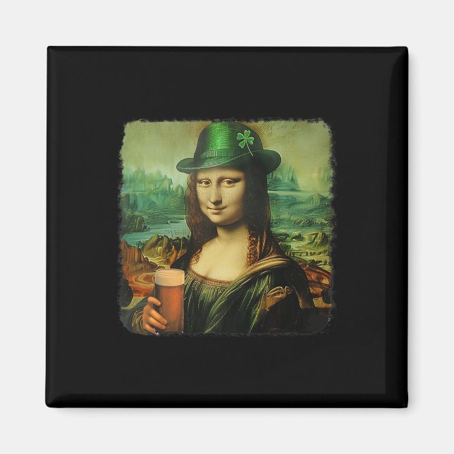 Funny Mona Lisa Saint Patricks Day Shamrock Hat Le Magnet (Framsidan)