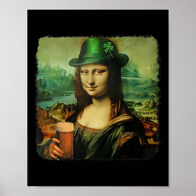 Funny Mona Lisa Saint Patricks Day Shamrock Hat Le Poster (Framsidan)