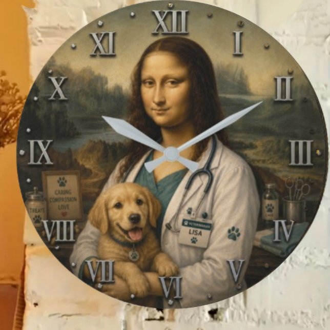 Funny Mona Lisa Veterinarian Veterinary Clinic  Stor Klocka (Skapare uppladdad)