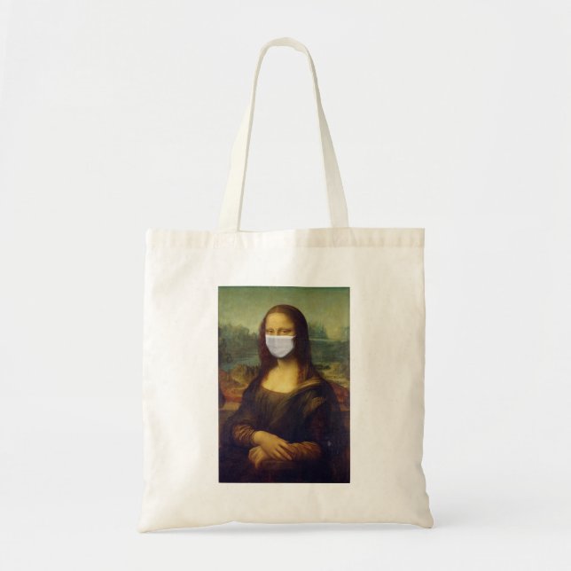 Funny Monalisa Wears Coronavirus Frasmask Tygkasse (Framsidan)