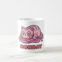 Funny Monday Meltdown Pink Cat Coffee Mug