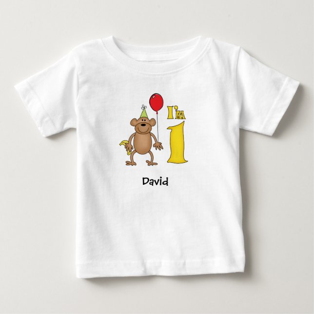 Funny Monkey 1st Birthday Baby T-Shirt (Framsida)