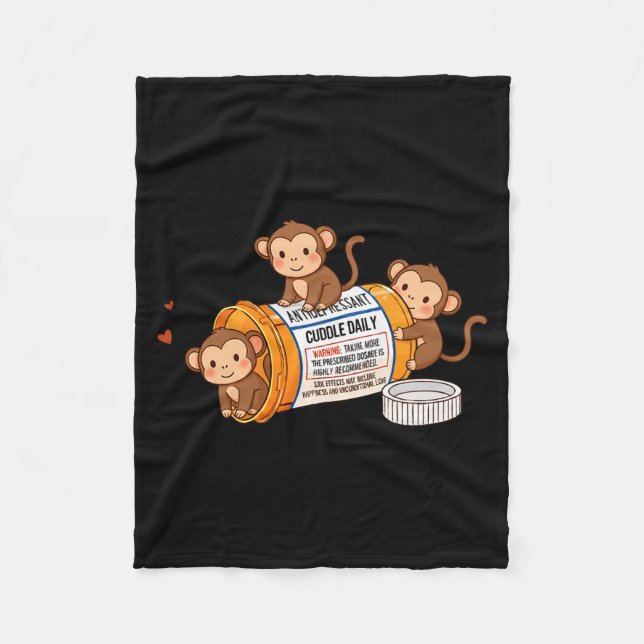 Funny Monkey Anti Depressant Zoo Boys Girls Kids P Fleecefilt (Framsidan)