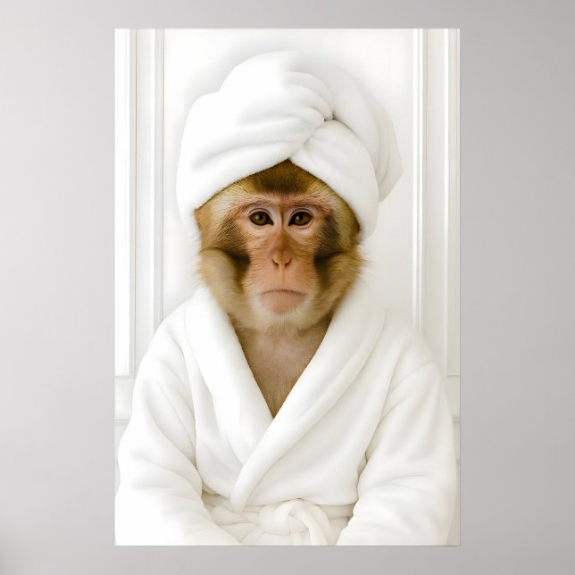 Funny Monkey Bathroom Print, Monkey In Bathrobe Poster (Framsidan)