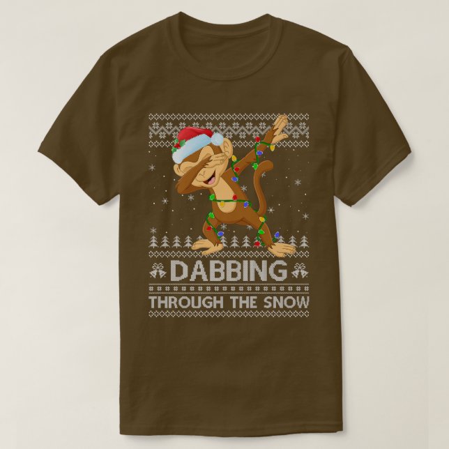 Funny Monkey Dabbing Through The Snow Ugly Monkey  T Shirt (Design framsida)