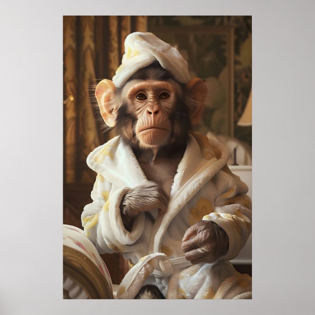 Funny Monkey in Bathrobe Print, Bathroom Humor Poster (Framsidan)