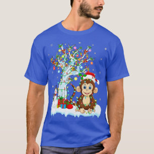 Funny Monkey Julafton Träd Lighting Santa Hat Monk T Shirt