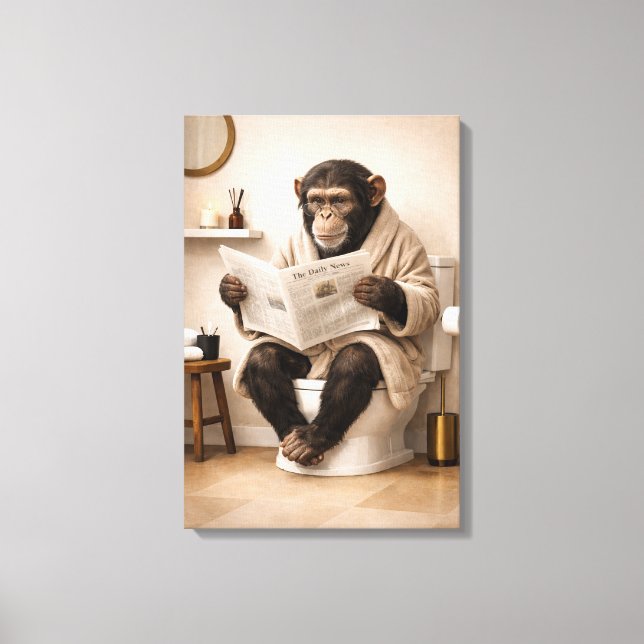 Funny Monkey Reading Newspaper Bathroom Humor Canvastryck (Framsida)