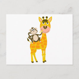 Funny Monkey Riding a Giraffe Tecknad Vykort