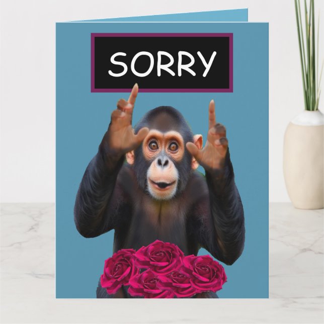 Funny Monkey & Roses Apology  Kort (Framsida)