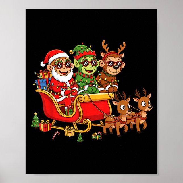 Funny Monkey Santa Reindeer Elf Christmas Womens M Poster (Framsidan)