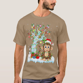 Funny Monkey Xmas Tree Lighting Santa Hat Monkey C T Shirt
