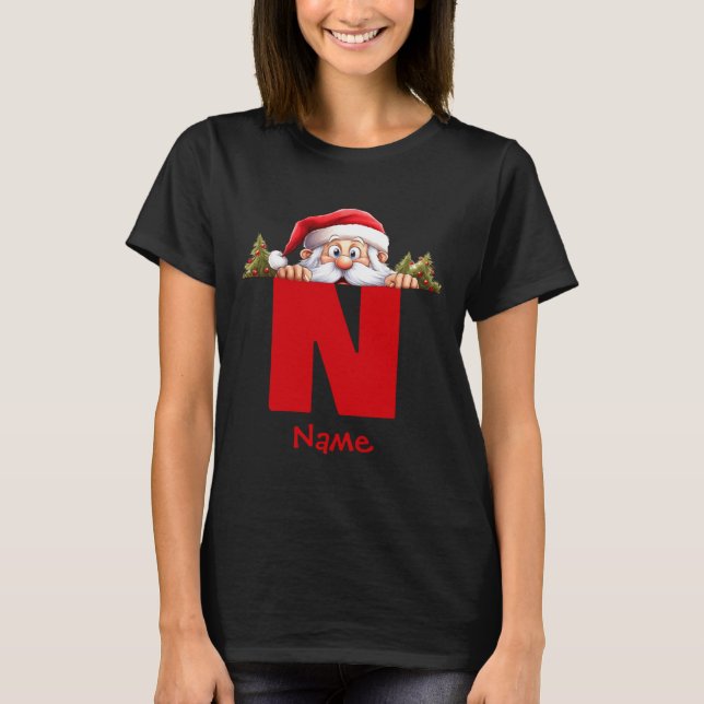 Funny Monogram Family Christmas Red Santa  T Shirt (Framsida)