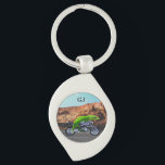 Funny Monogram Gecko motorcykel Pension Swirl Silverfärgad Nyckelring<br><div class="desc">Fira pension med den här roligten och den djärva nyckelkedjan med en coola grönt gecko som kör en motorcykel in i nästa äventyr! Med en scenisk ökenmotorväg i bakgrunden och möjligheten att anpassa texten blir den en underbar gåva eller en partiförmån för pensionärer som är redo till att slå vägen....</div>