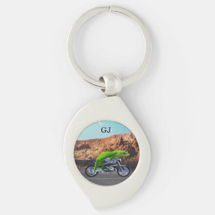 Funny Monogram Gecko motorcykel Pension Swirl Silverfärgad Nyckelring