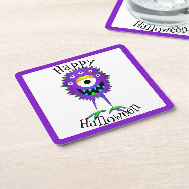 Funny, Monster, Halloween Underlägg Papper Kvadrat (Vinklad)