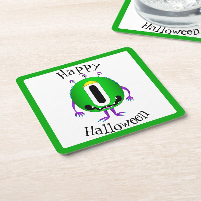 Funny, Monster, Halloween Underlägg Papper Kvadrat (Vinklad)