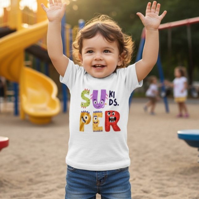 Funny Monster Letters 'Super Kids'  T Shirt (Skapare uppladdad)