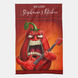 Funny Monster Red Bell Pepper Rocker Guitar Kökshandduk