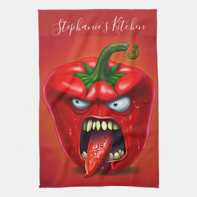 Funny Monster Red Bell Pepper Rocker Kökshandduk (Vertikal)