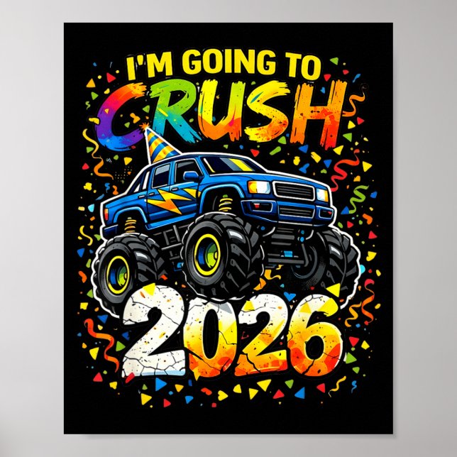 Funny Monster Truck New Years Kids Crush 2026 Part Poster (Framsidan)