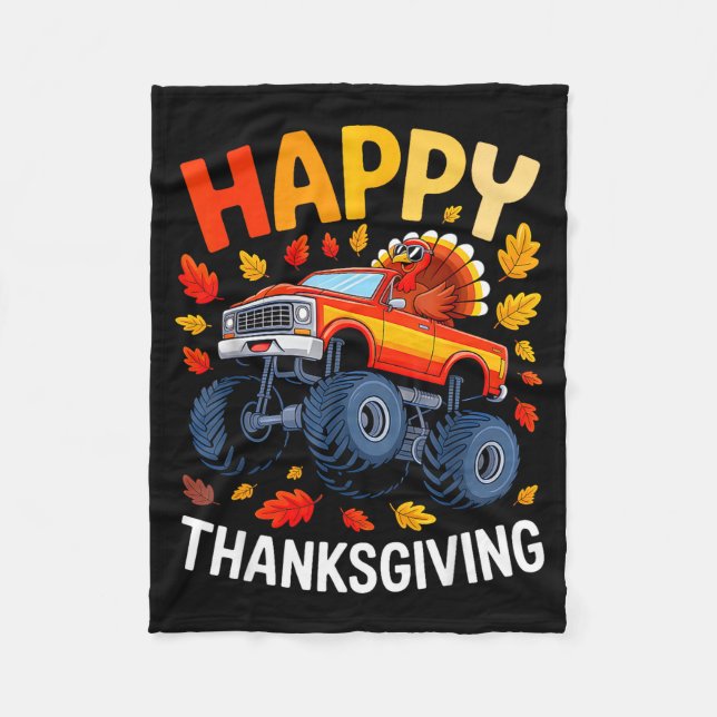 Funny Monster Truck Turkey Happy Thanksgiving For  Fleecefilt (Framsidan)