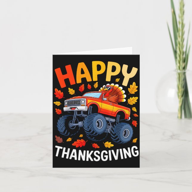 Funny Monster Truck Turkey Happy Thanksgiving For  Kort (Framsida)