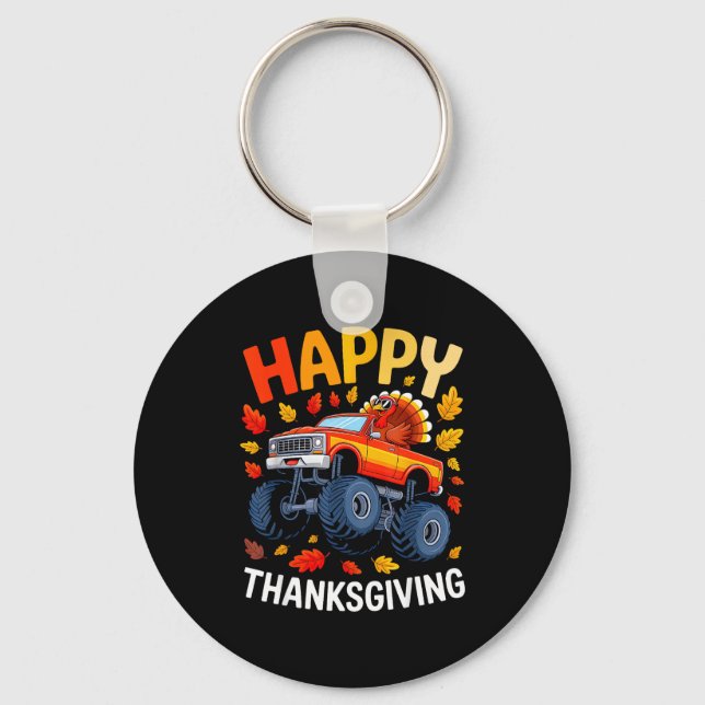 Funny Monster Truck Turkey Happy Thanksgiving For  Nyckelring (Framsida)