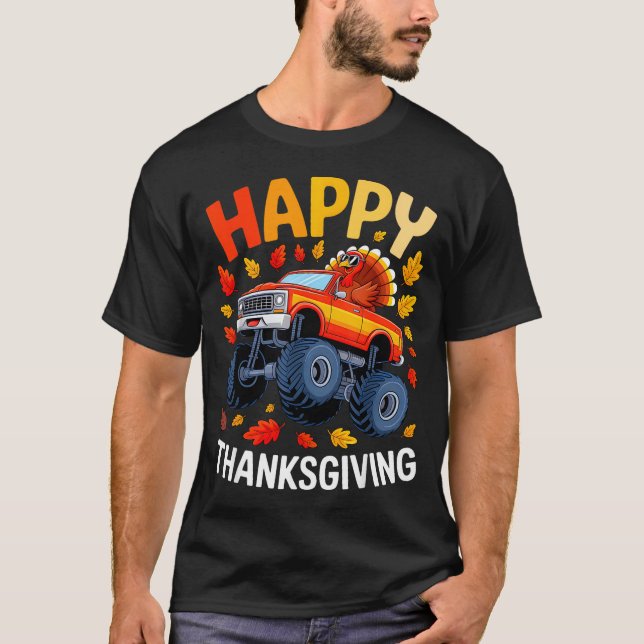 Funny Monster Truck Turkey Happy Thanksgiving For  T Shirt (Framsida)