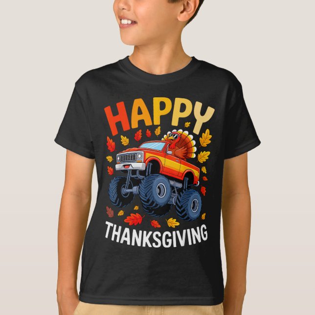 Funny Monster Truck Turkey Happy Thanksgiving For  T Shirt (Framsida)
