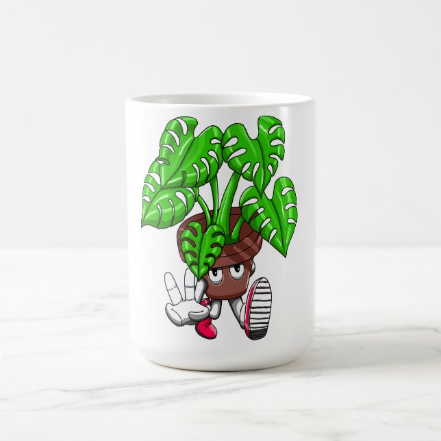 Funny Monstera Plant Cartoon Kaffemugg (Center)
