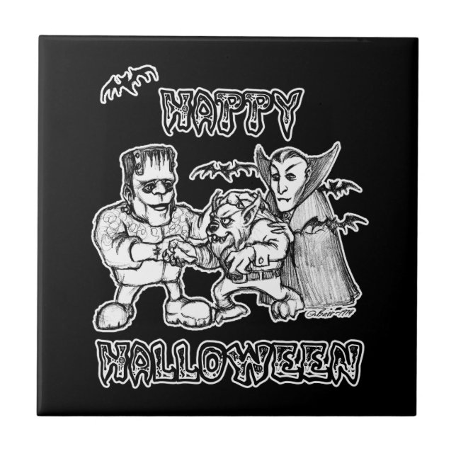 Funny Monsters - Happy halloween Kakelplatta (Framsidan)