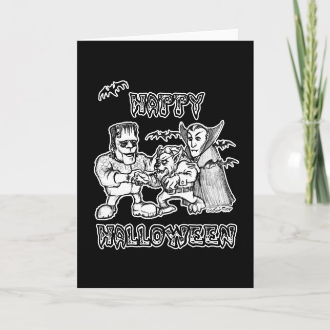 Funny Monsters - Happy halloween Kort (Framsida)