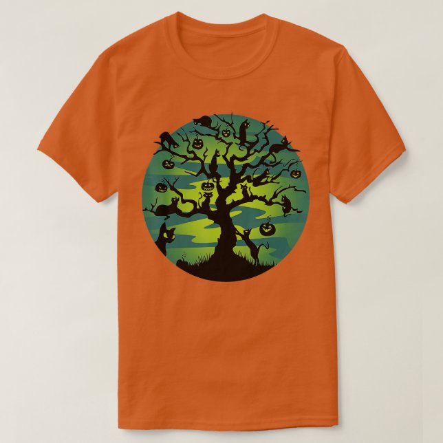 Funny Moon Black Cats Pumpkin Tree Moon Halloween  T Shirt (Design framsida)