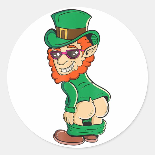 Funny Mooning Leprechaun Butt St patrick's day Iri Runt Klistermärke (Framsida)