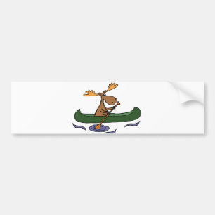 Funny Moose Canoeing Tecknad Bildekal