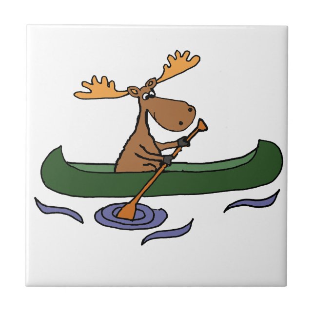 Funny Moose Canoeing Tecknad Kakelplatta (Framsidan)
