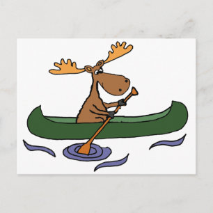 Funny Moose Canoeing Tecknad Vykort