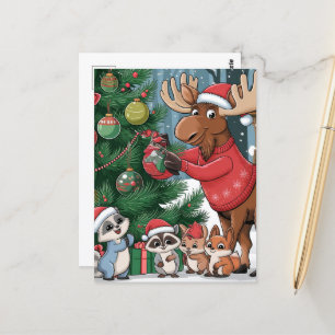 Funny Moose Decorerar Tecknaden Julgran Vykort